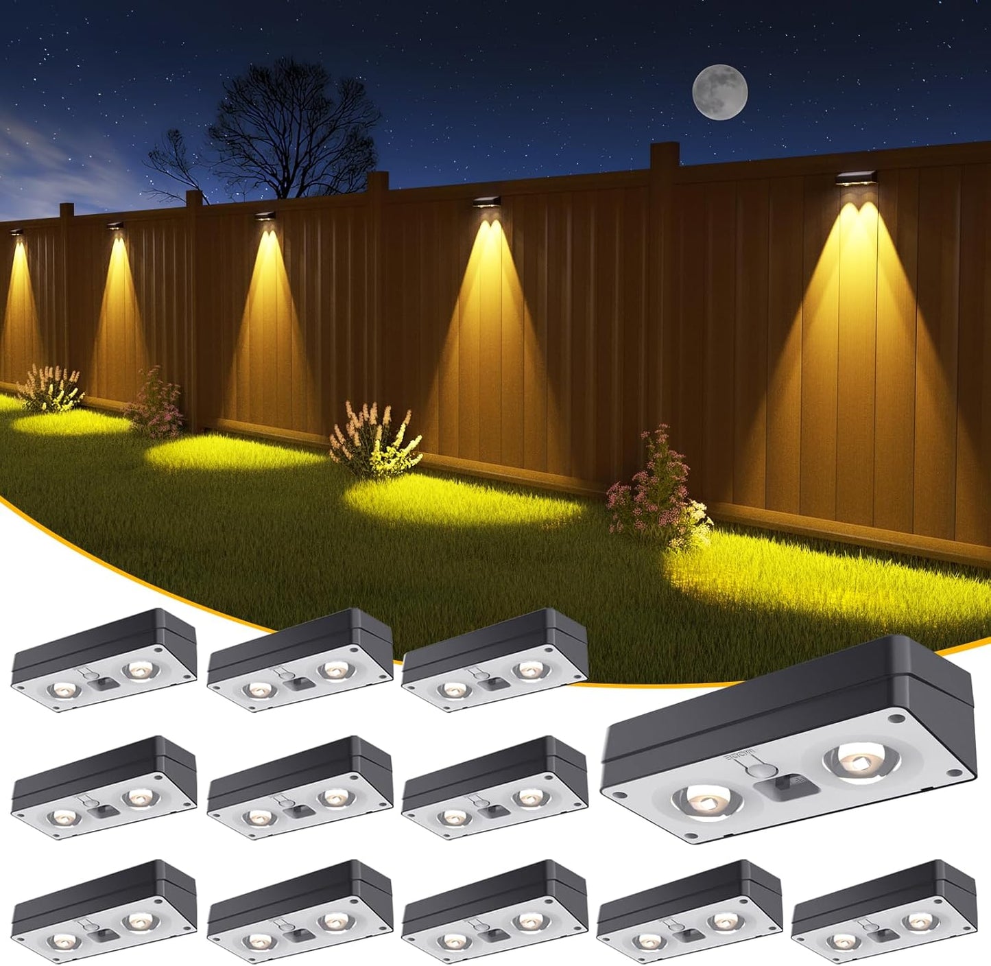 Solar Fence Lights 12 Pack with 50 Lumens and 12 Color Modes