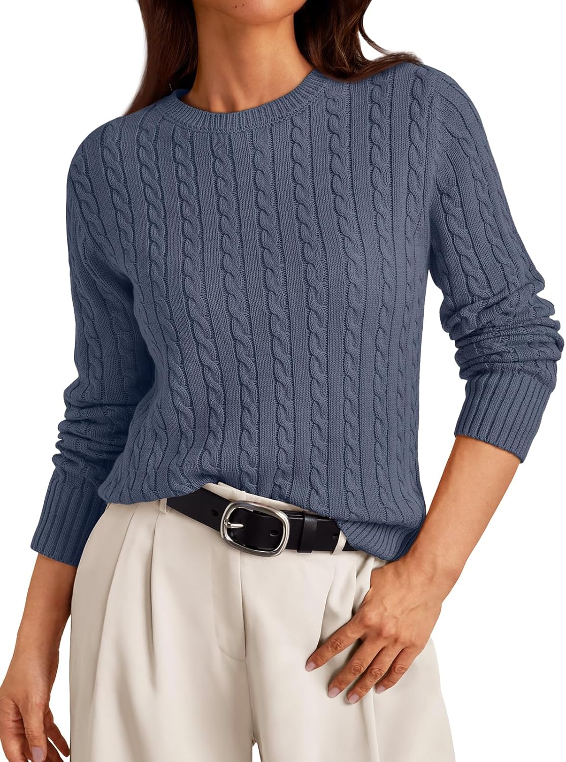 LILLUSORY Womens Lightweight Cable Knit Classic Pullover Sweater