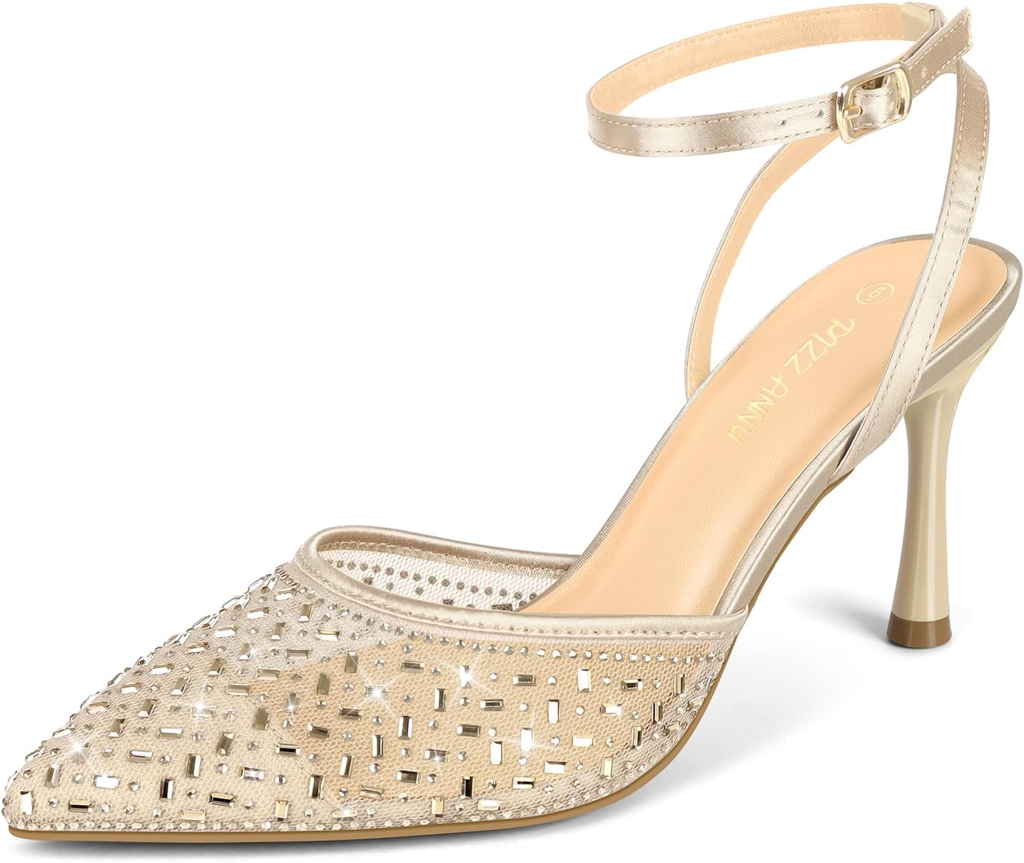PIZZ ANNU Women's Cienna High Heels with Rhinestones and Strap