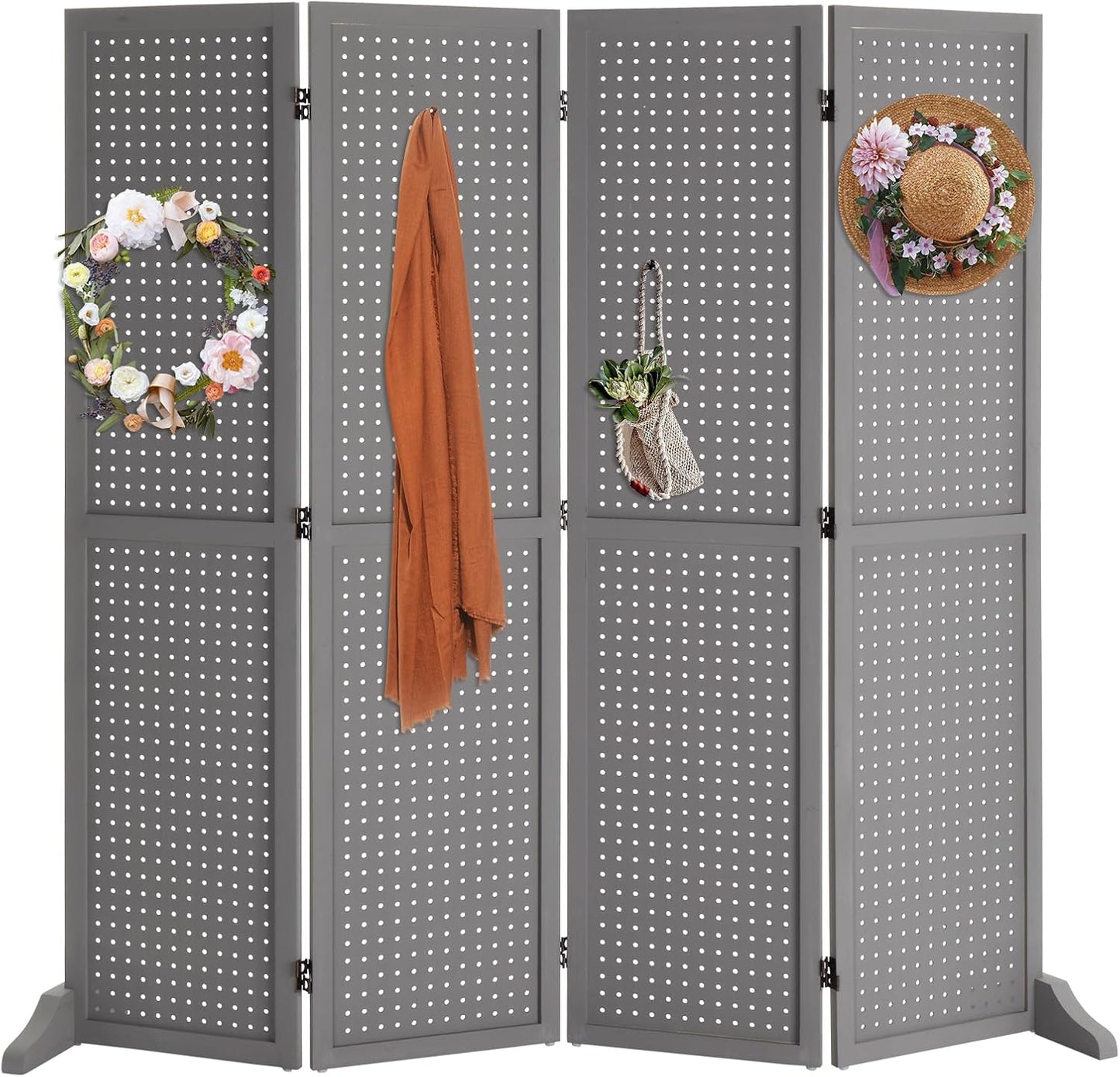 Bonnlo 4 Panel Pegboard Freestanding Display Board Organizer
