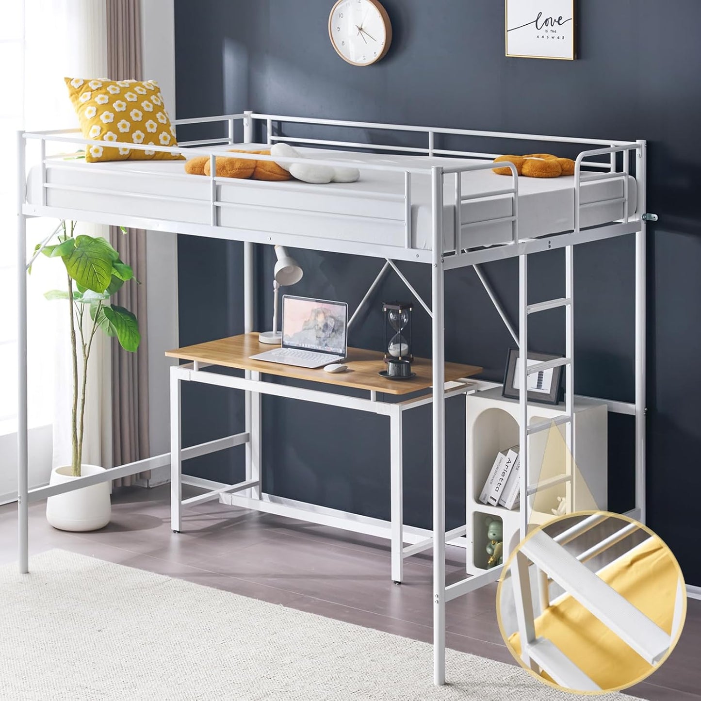 VINGLI Loft Bed Full Size with Flat Rungs for Adults and Kids