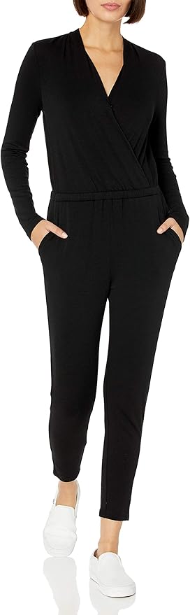 Supersoft Terry Long-Sleeve V-Neck Wrap Jumpsuit for Women