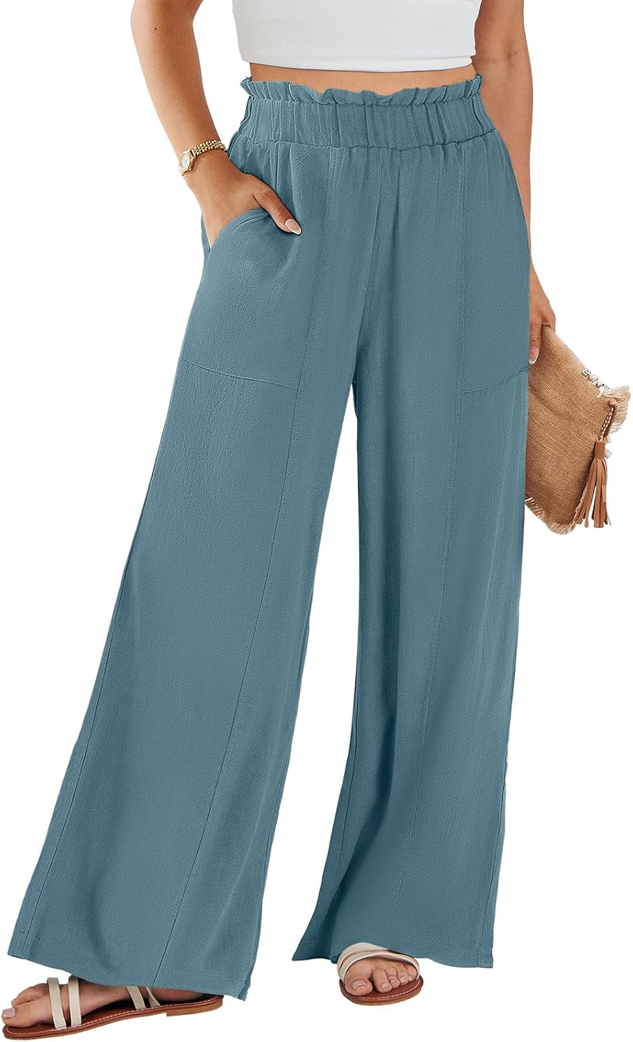 Womens Linen Pants for Summer Casual Loose Wide Leg Style