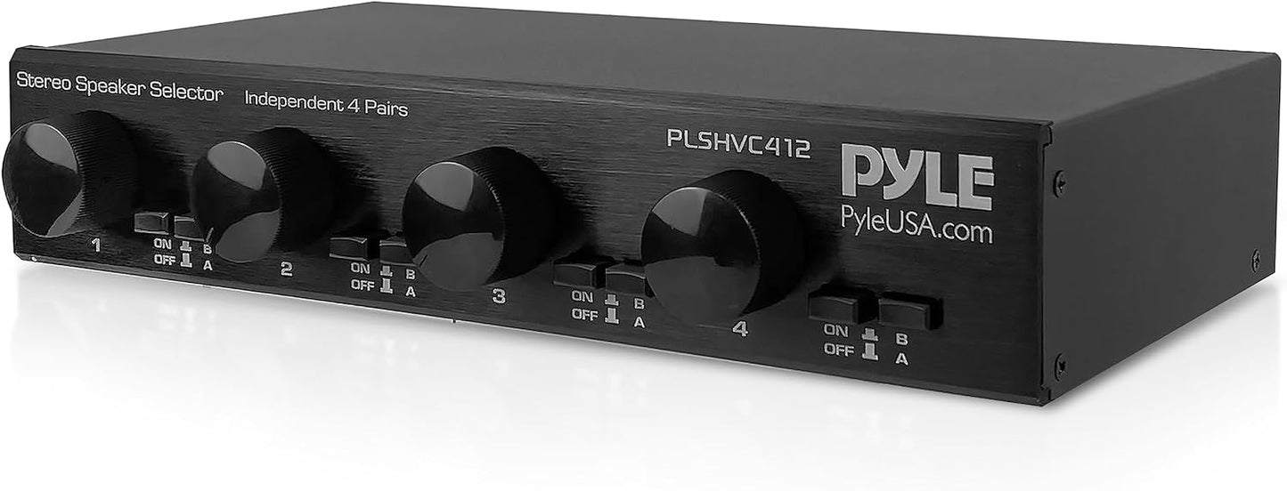 Pyle 4 Channel High Power Stereo Speaker Selector with Volume Control