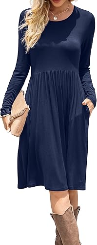 DB MOON Women Casual Long Sleeve Dresses with Pockets