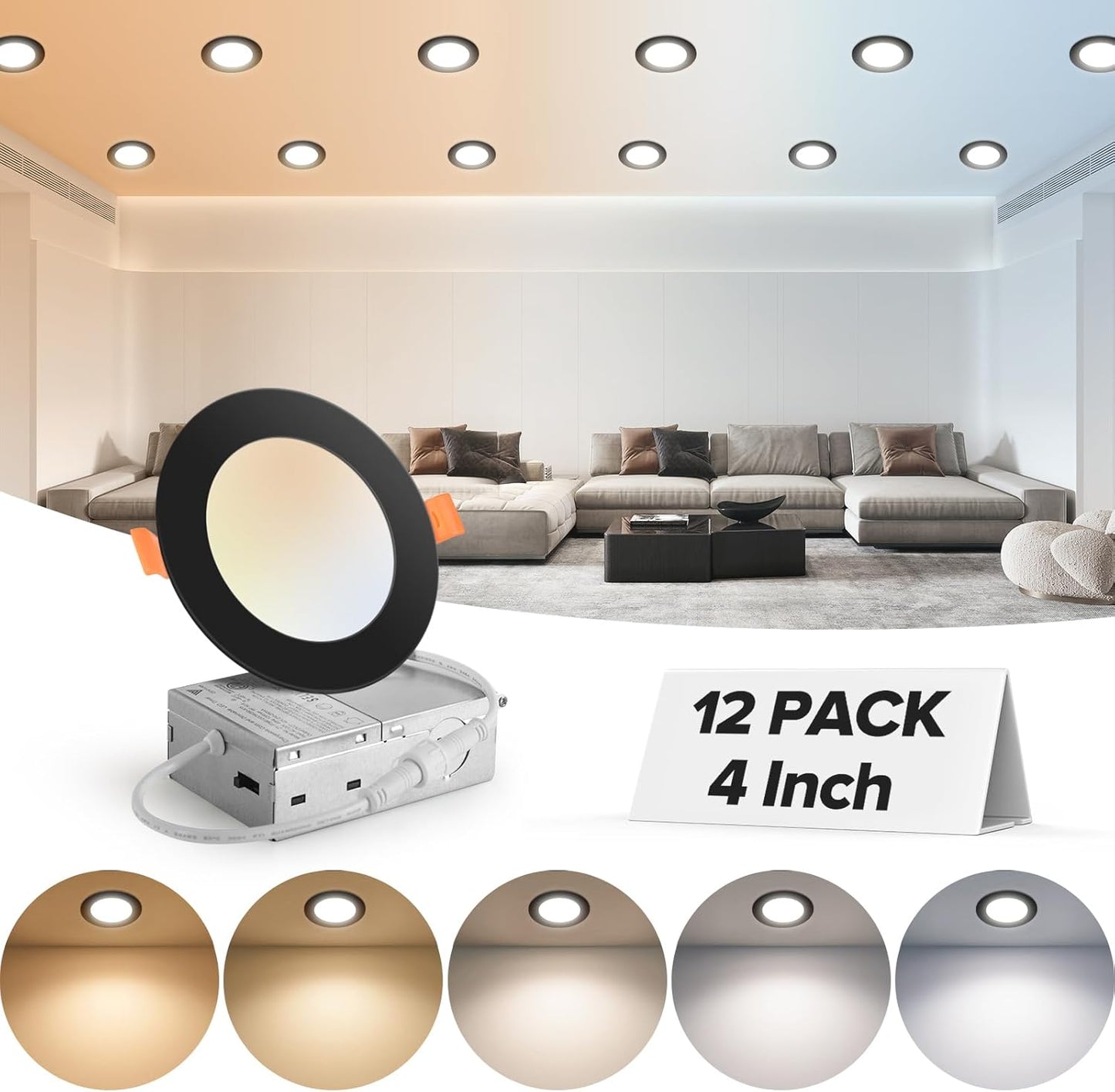 MAILCOS 12 Pack 4 Inch Ultra-Thin LED Recessed Ceiling Light