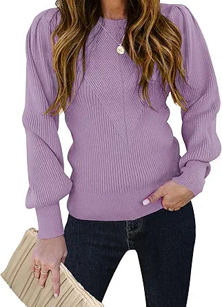 TECREW Women's Puff Sleeve Crew Neck Pullover Sweater Review