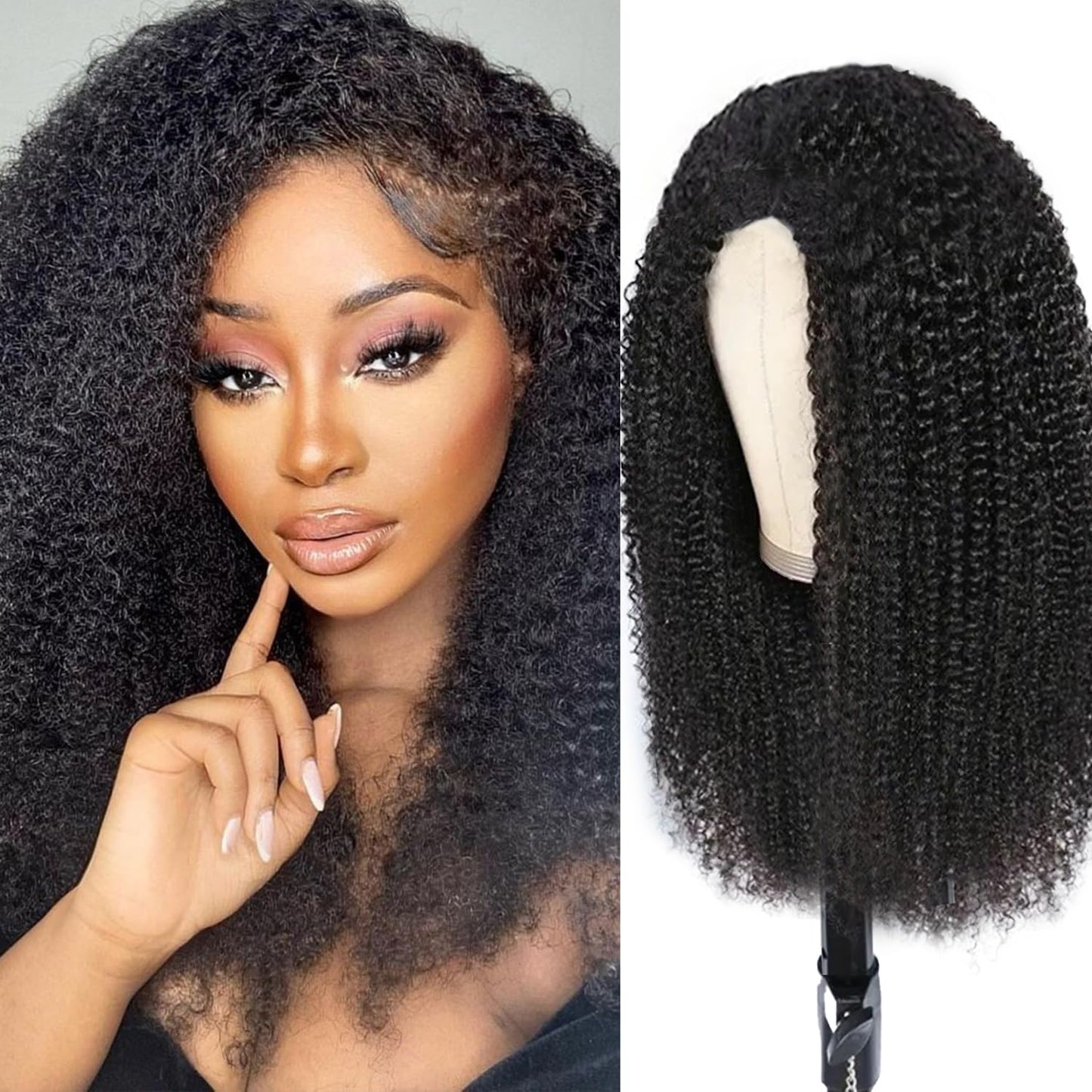 Canaryfly Afro Kinky Curly Human Hair Half Wigs for Black Women
