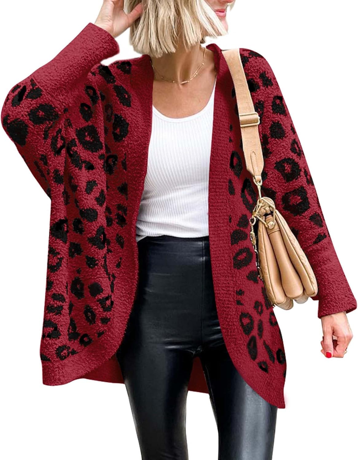 BTFBM Leopard Cardigan for Women - Cozy Open Front Sweater