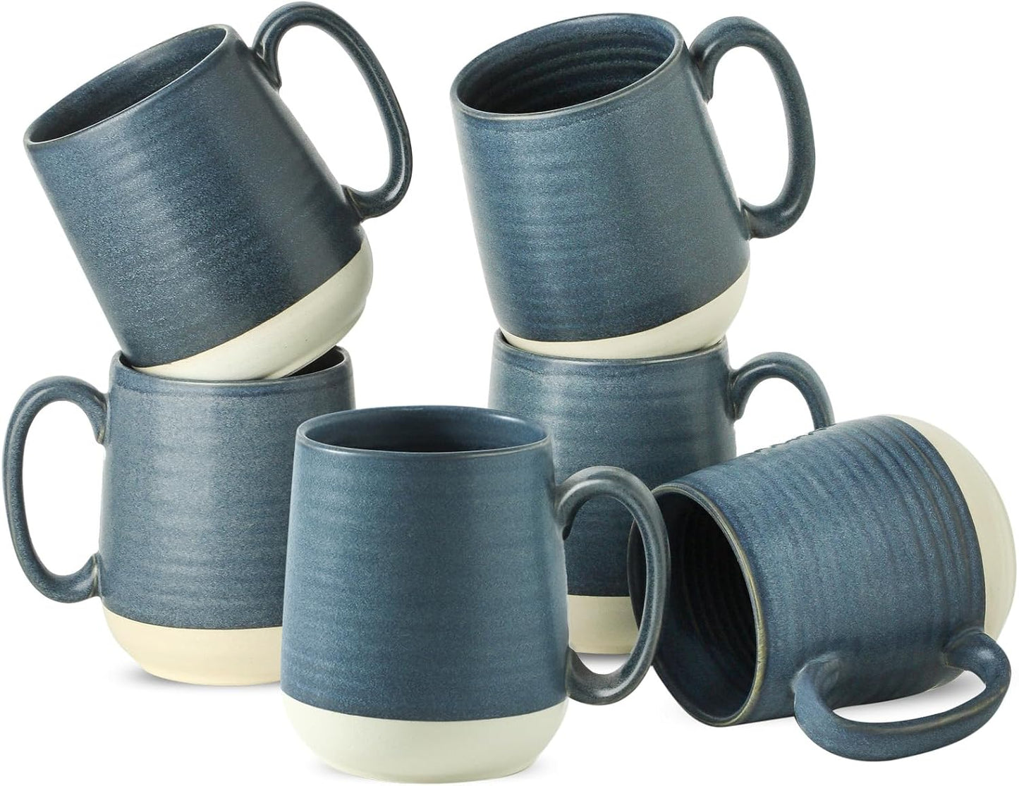Hasense Coffee Cups Set of 6, 15 oz Stylish Colorblocking Mugs