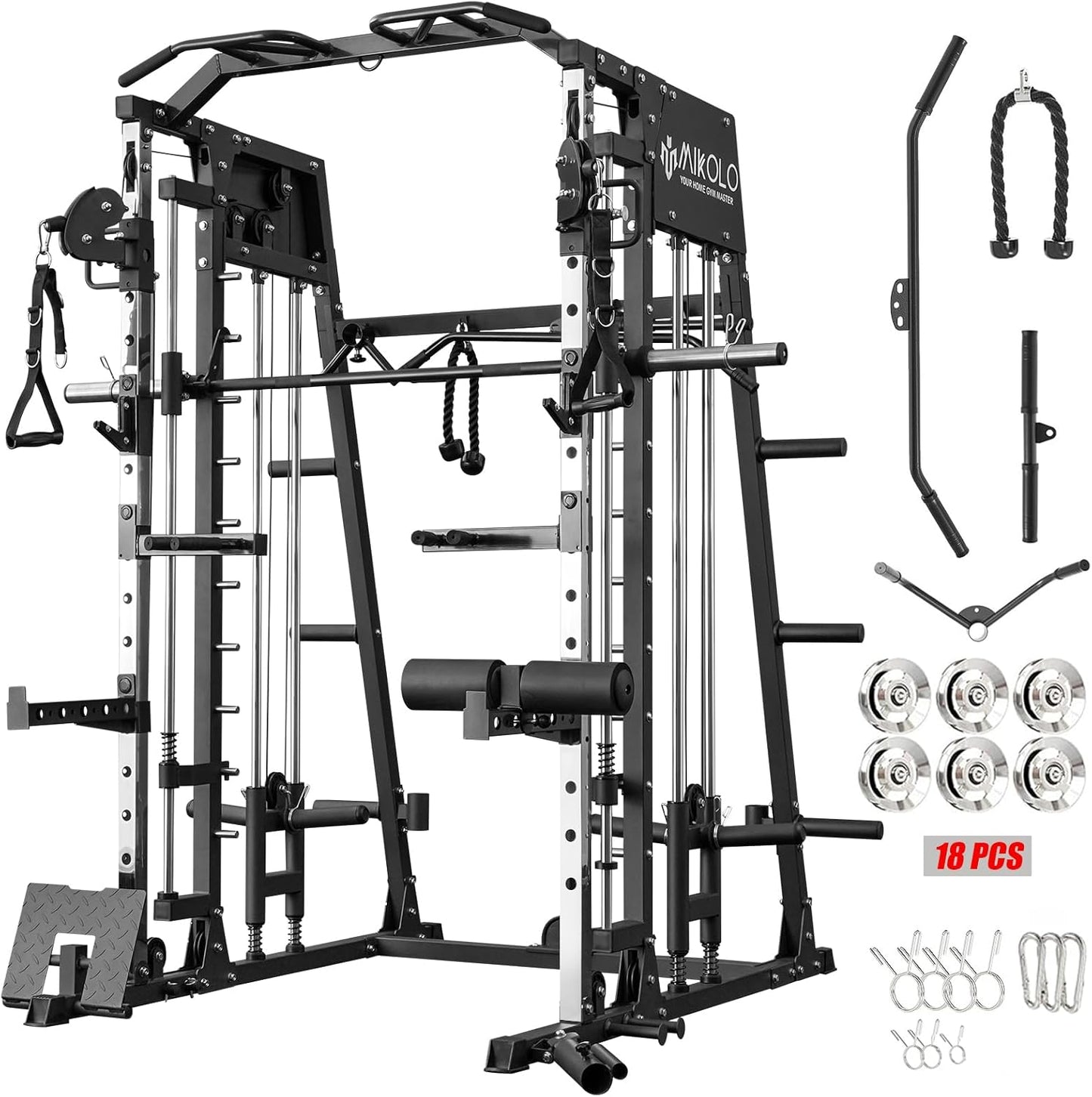 Mikolo Smith Machine: 2200lbs Squat Rack & Cable Crossover