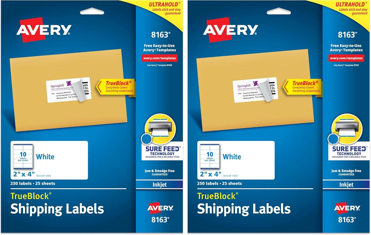 Avery Printable Shipping Labels with Sure Feed Technology, 250 Pack