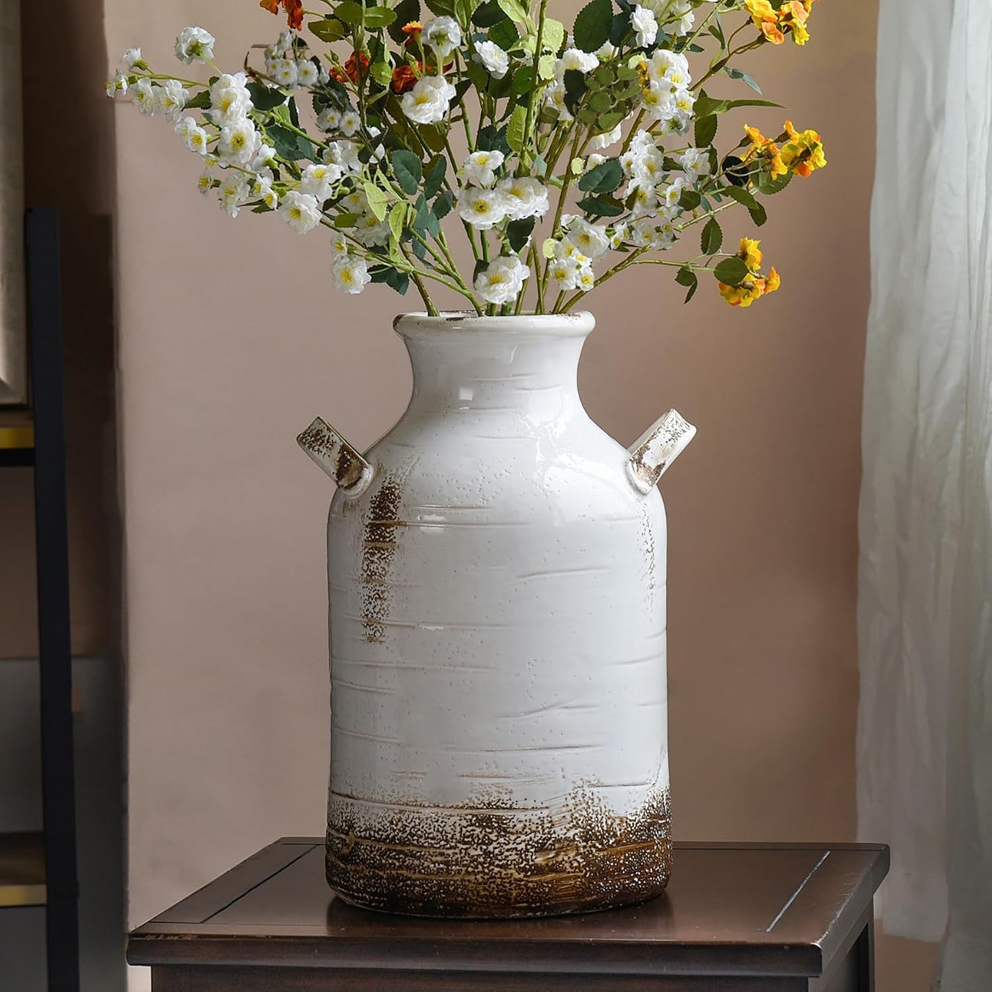Quoowiit Ceramic Rustic Farmhouse Vase for Home Decor
