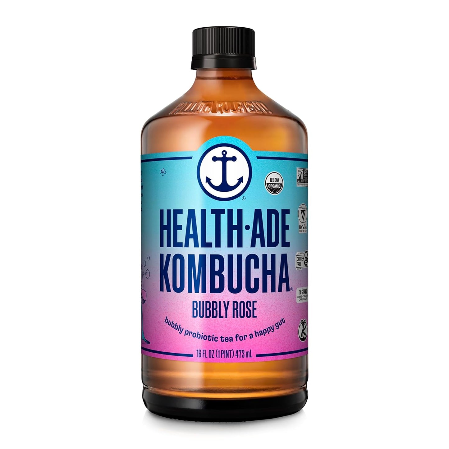Health-Ade Organic Kombucha Tea Bubbly Rose 12-Pack for Gut Health