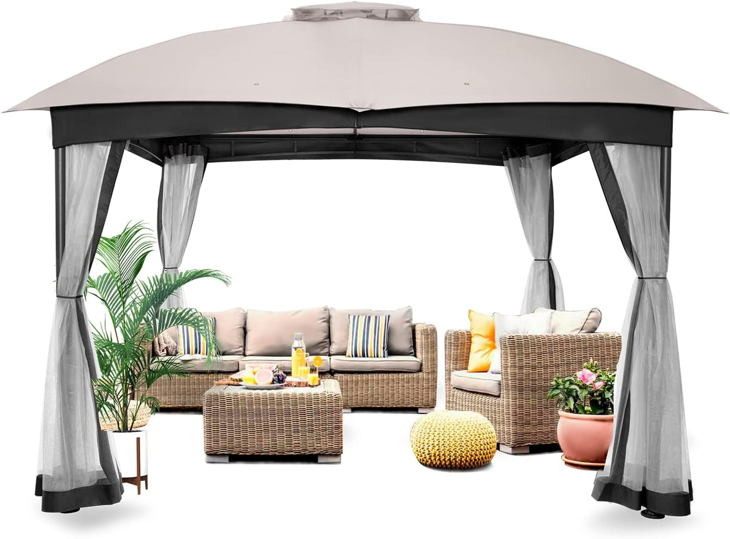 10x10 Outdoor Gazebo with Privacy Netting for Lawn and Deck