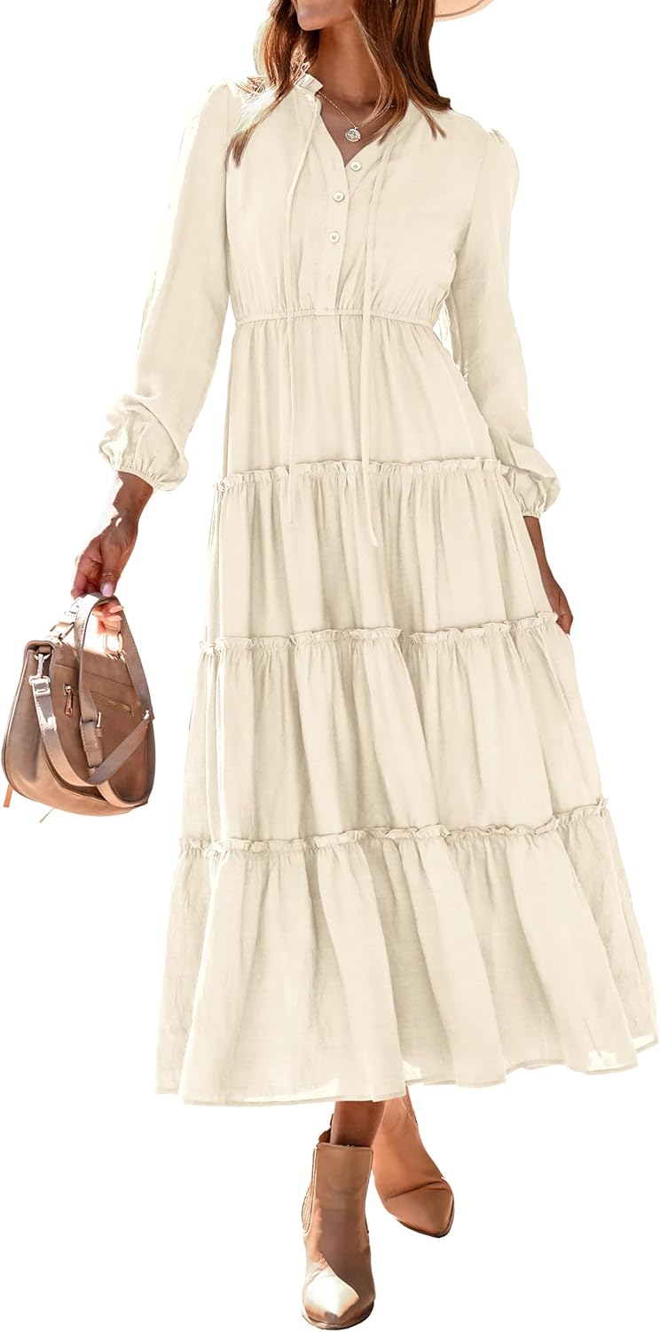 MASCOMODA Fall Long Sleeve Maxi Dresses for Women 2025 Casual