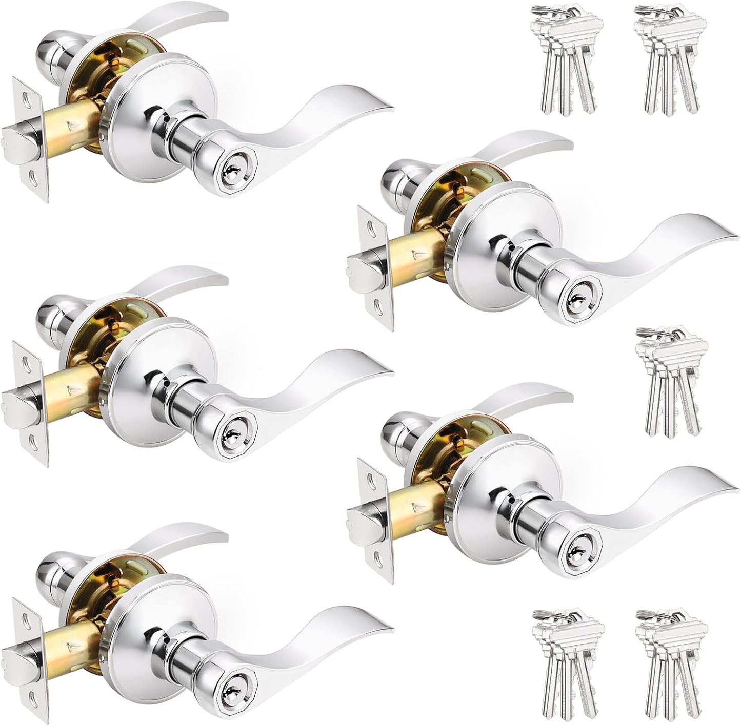 Probrico Polished Chrome Door Handles with Lock and Keys Set