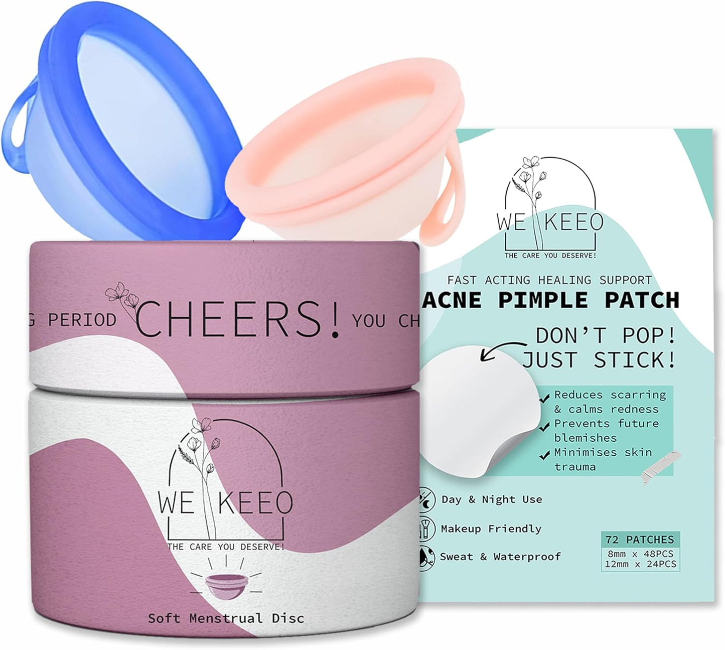 72 Pimple Patches + 2 Reusable Menstrual Discs - Double Relief!