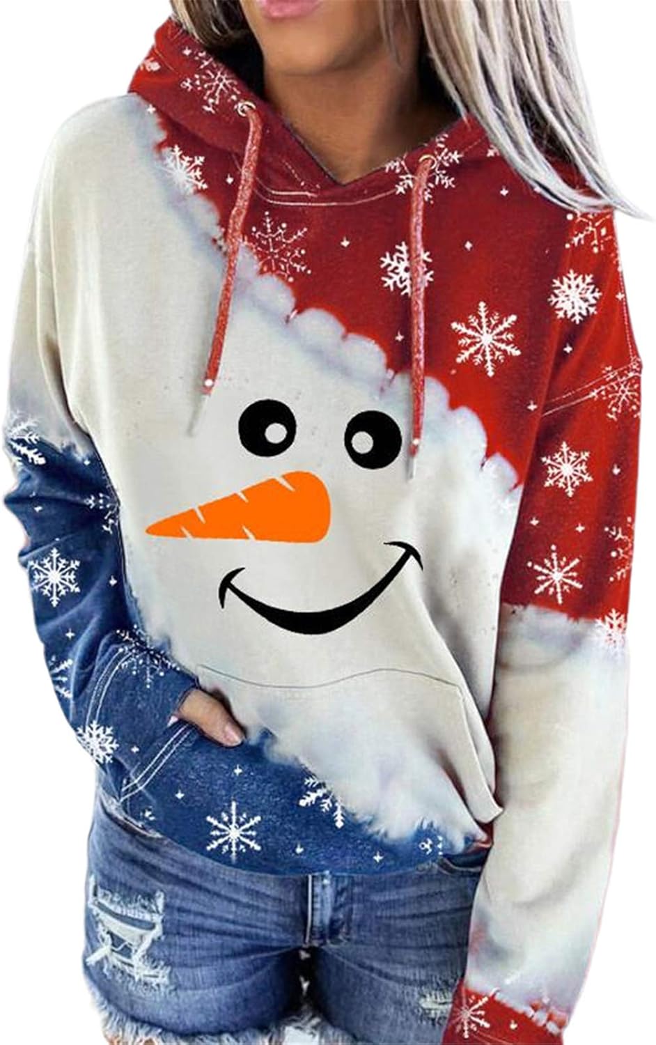 Fuyxxmer Christmas Snowman Hoodie - Festive Graphic Print, Gift with Pockets