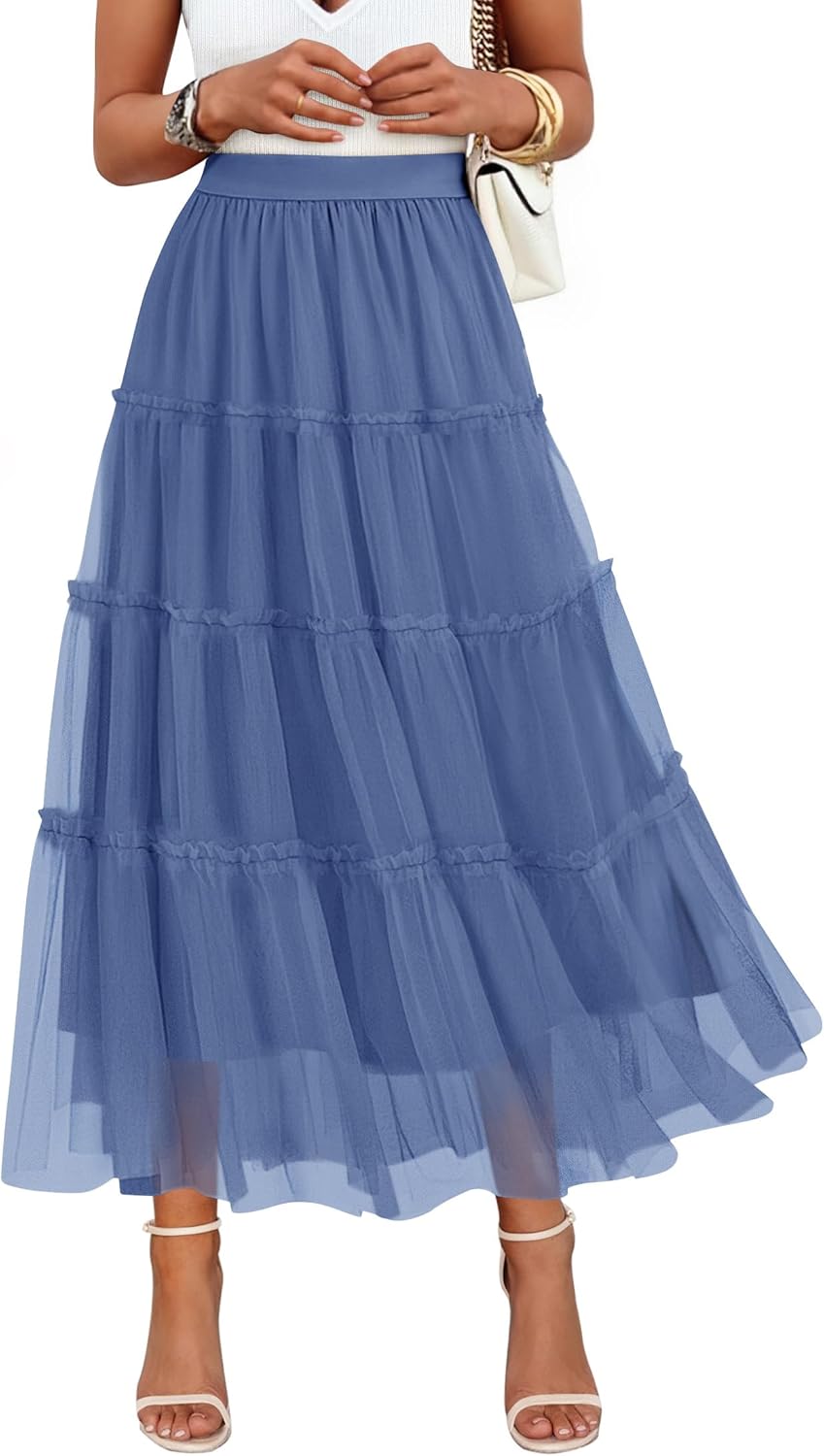 ZESICA Women's Tulle Maxi Skirt: Elegant A-Line Flowy Design