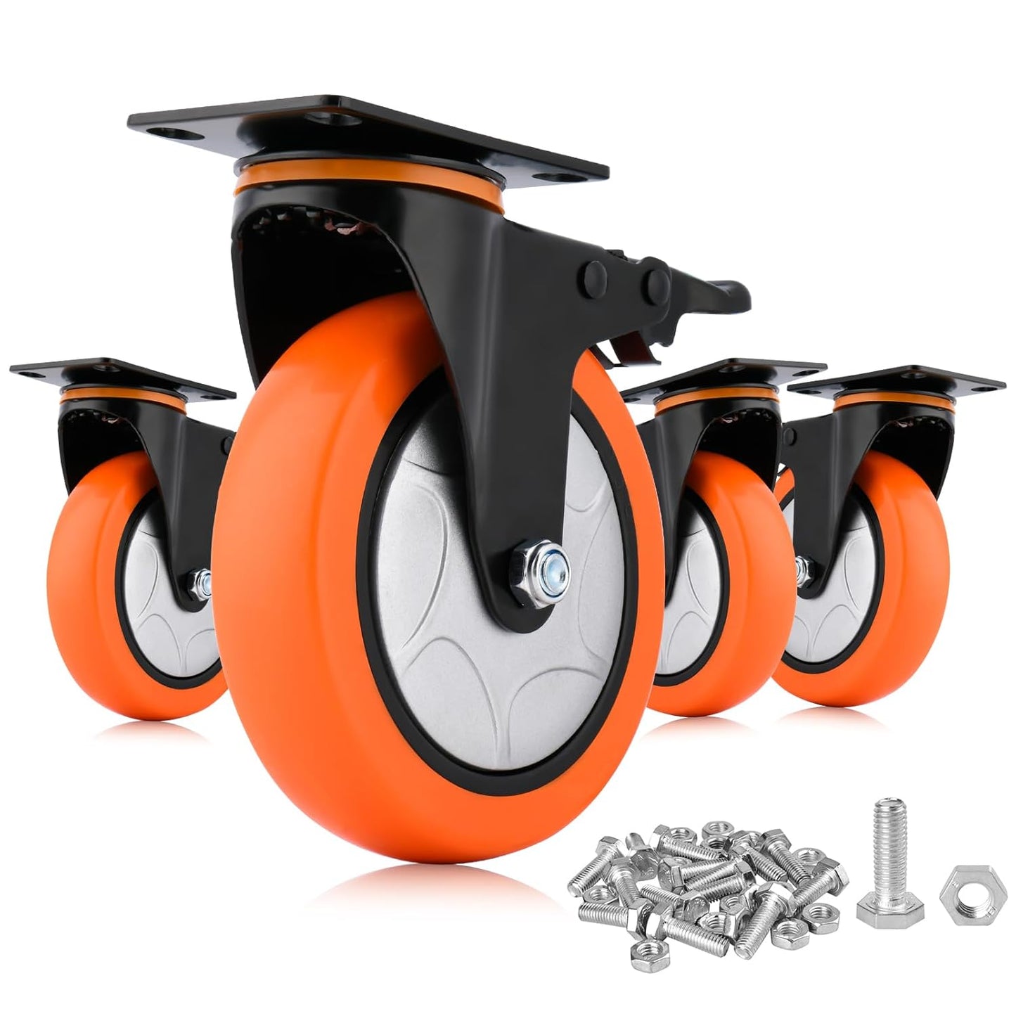 6 Inch Heavy Duty Swivel Caster Wheels with Brake - 3000 Lbs Capacity