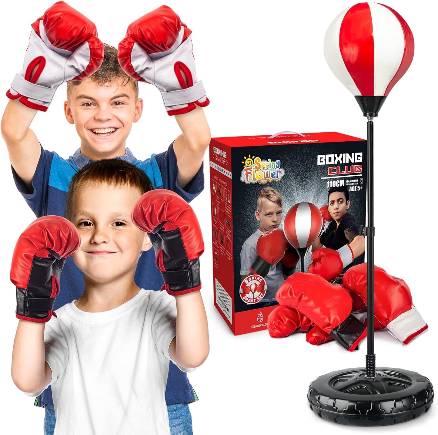 SpringFlower Kids Boxing Set - Adjustable Stand & Gloves