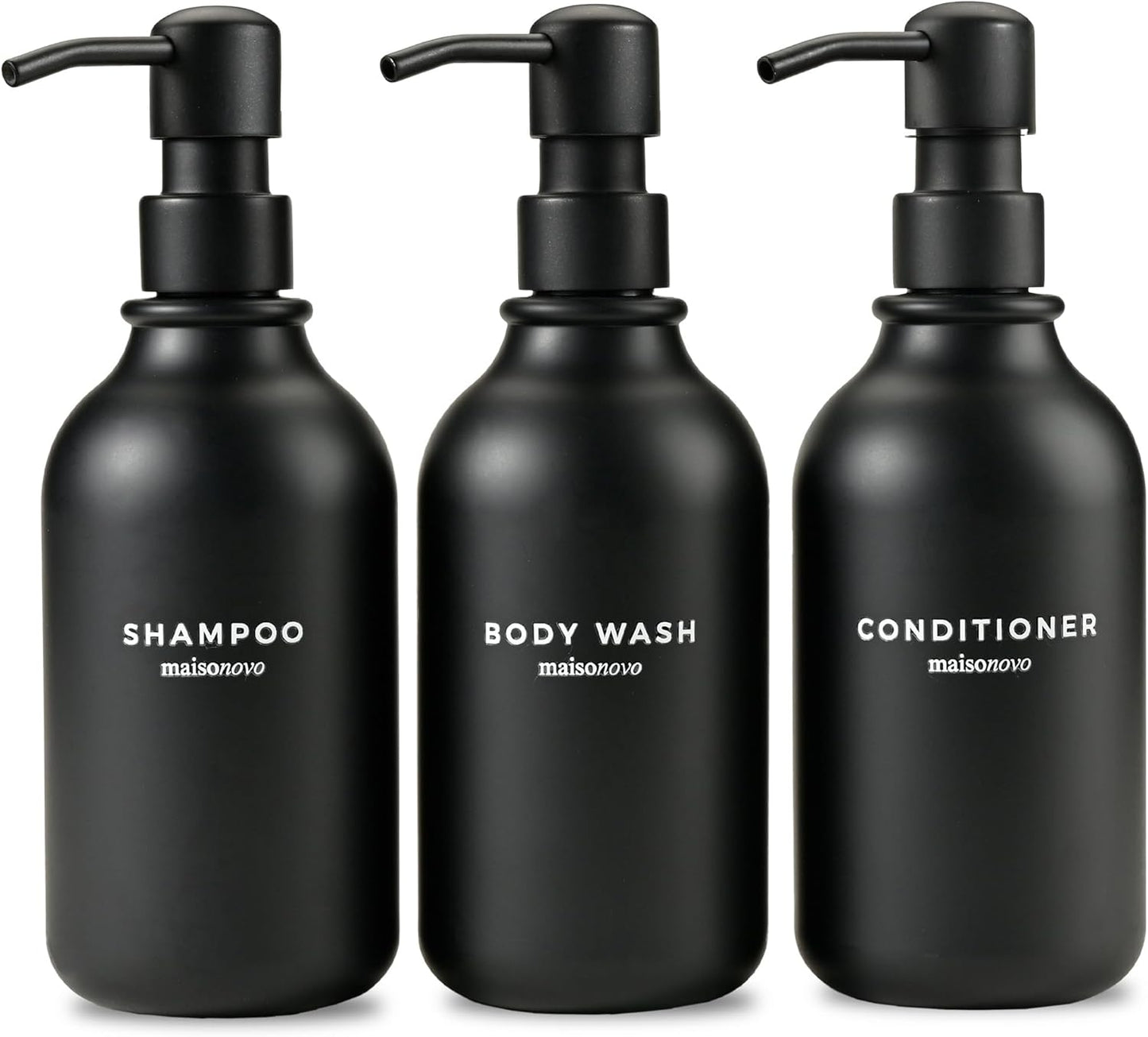 MAISONOVO Refillable Shampoo Set | 16.9 oz x3 - Black Pump Bottles