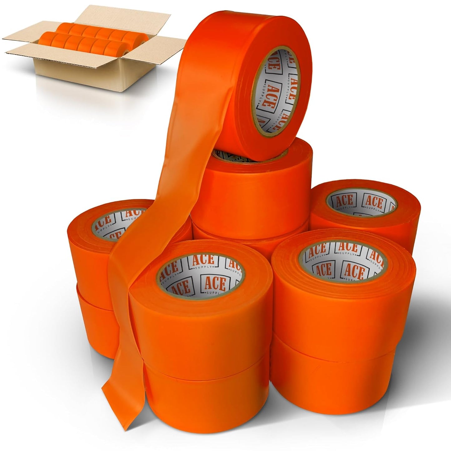 Orange Flagging Tape 24 Pack - Durable Non-Adhesive Survey Tape