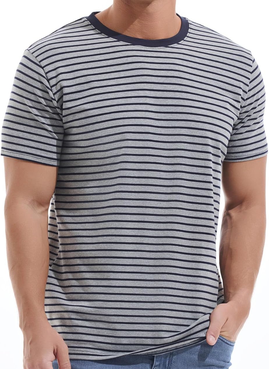 VEIISAR Men's Crewneck Striped T-Shirt for Comfort and Style
