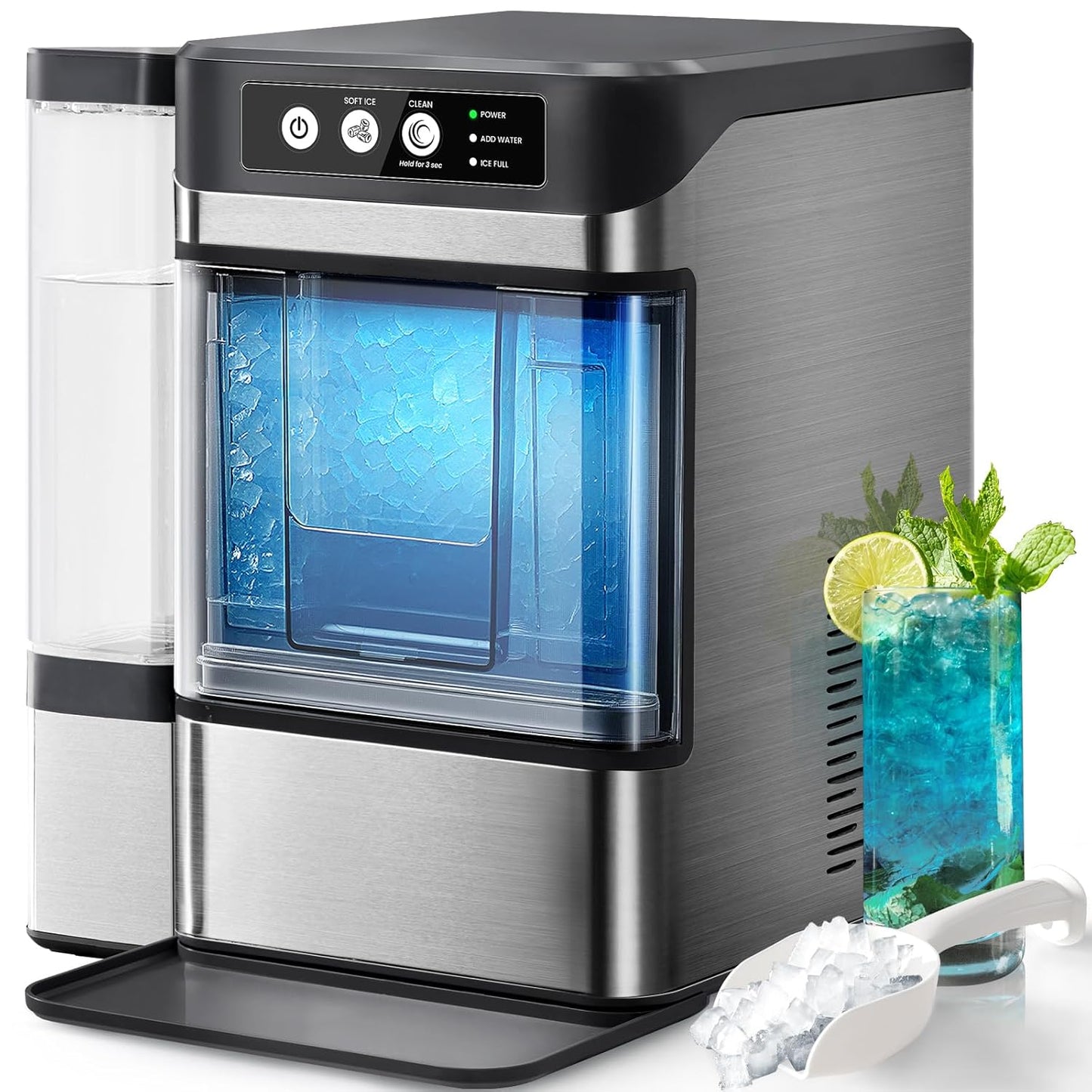Nugget Ice Maker with 1 Gallon Tank for Home & Kitchen Use