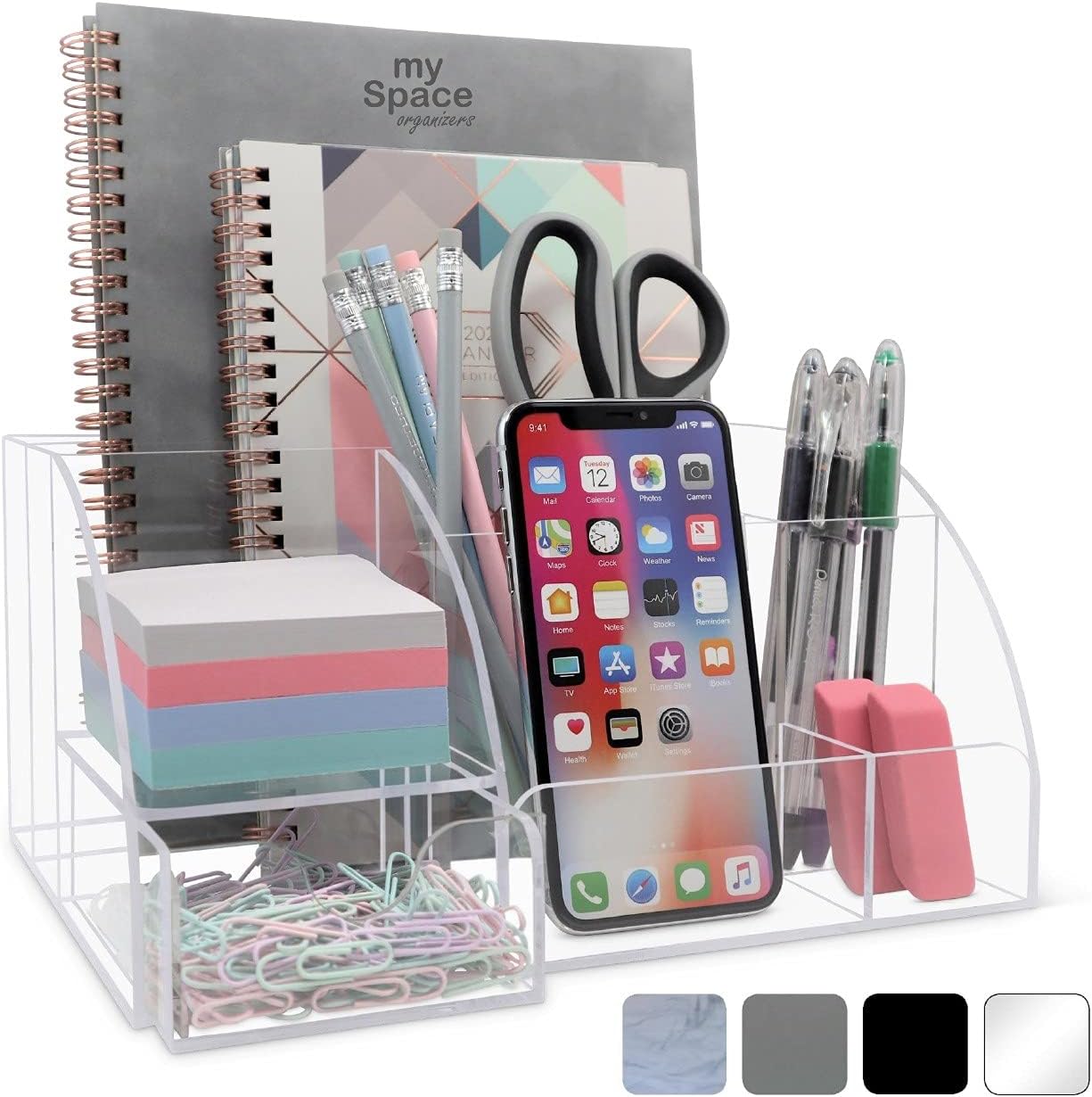 Clear Acrylic Desk Organizer - 9 Compartments for Stylish Workspace!