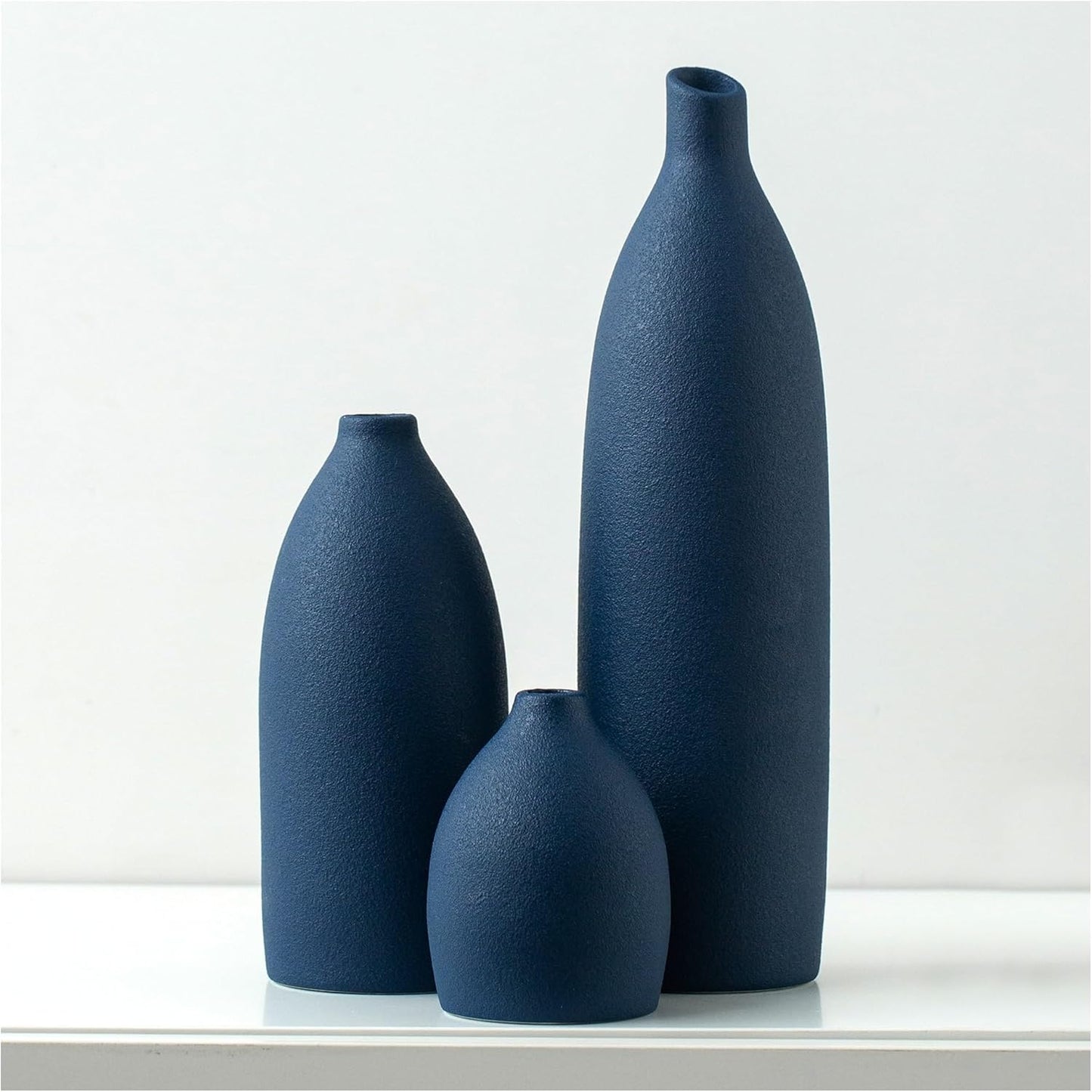 Matte Blue Vase Set for Coastal Decor - Elegant Ceramic Vases