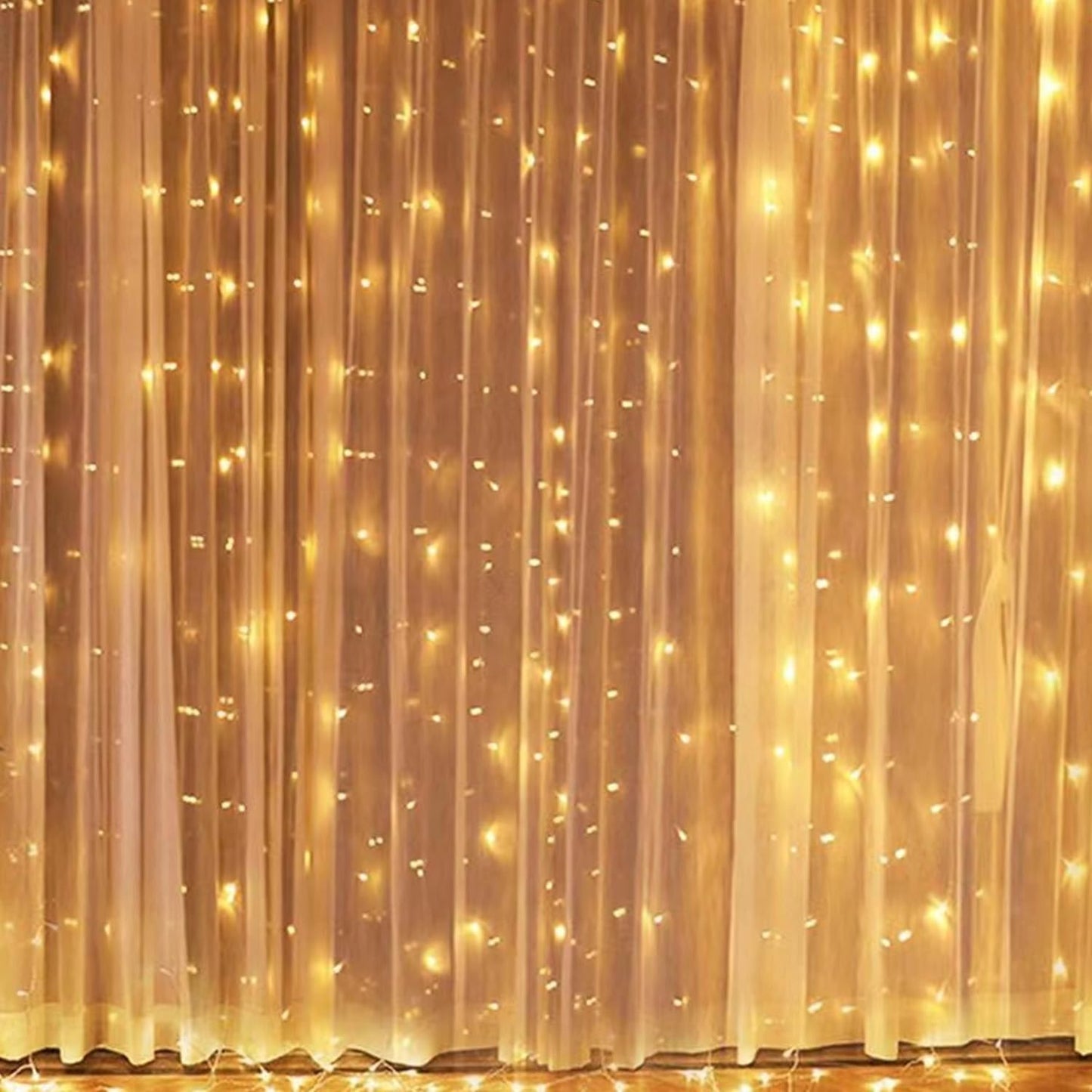 300 LED Curtain Lights: 8 Modes, USB Powered, Warm White