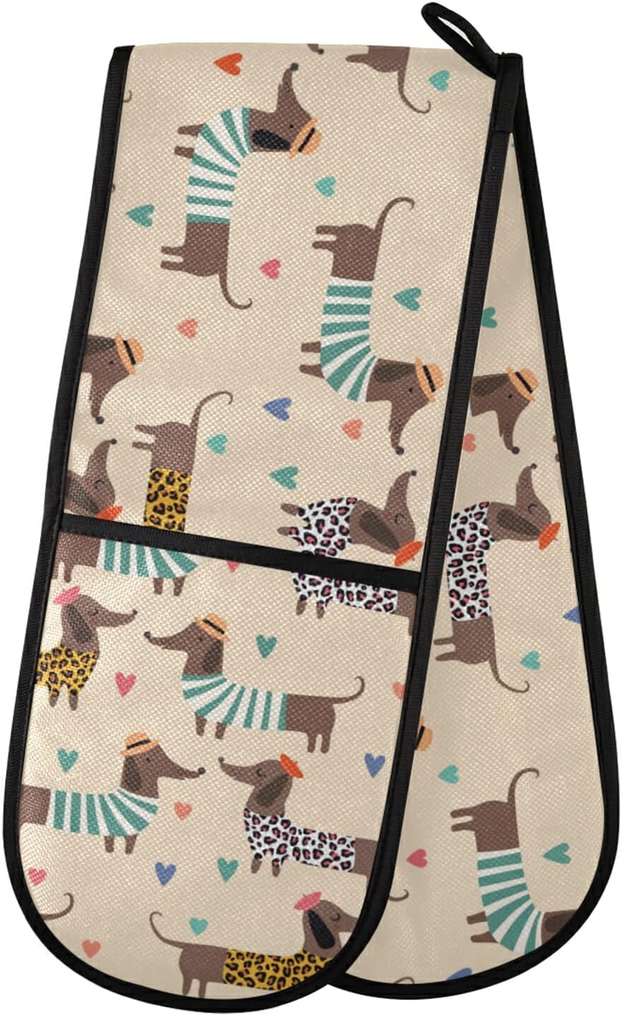 Cute Dachshunds Double Oven Mitts, 35 - Heat Resistant & Extra Long