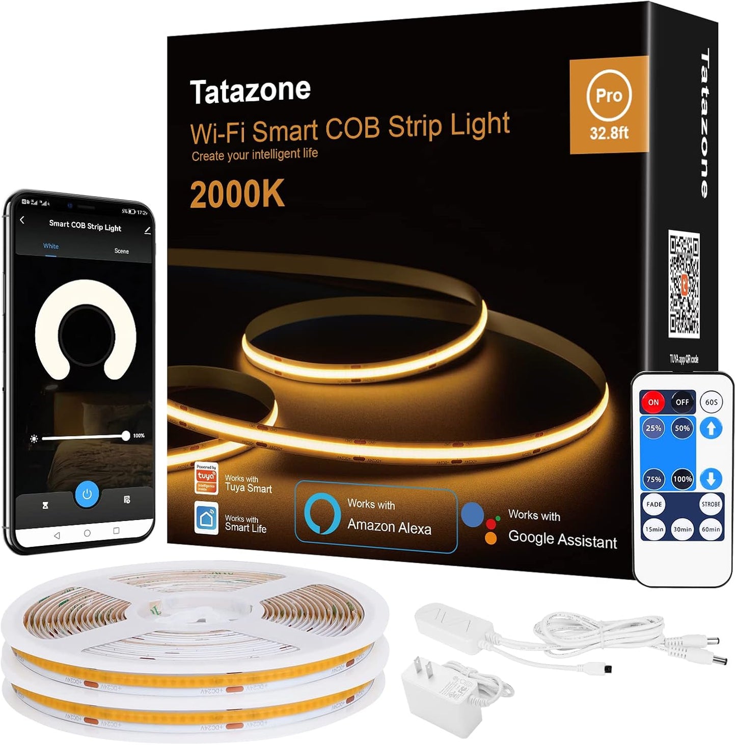 Orange Color Smart COB Led Strip Light with App for Home Use