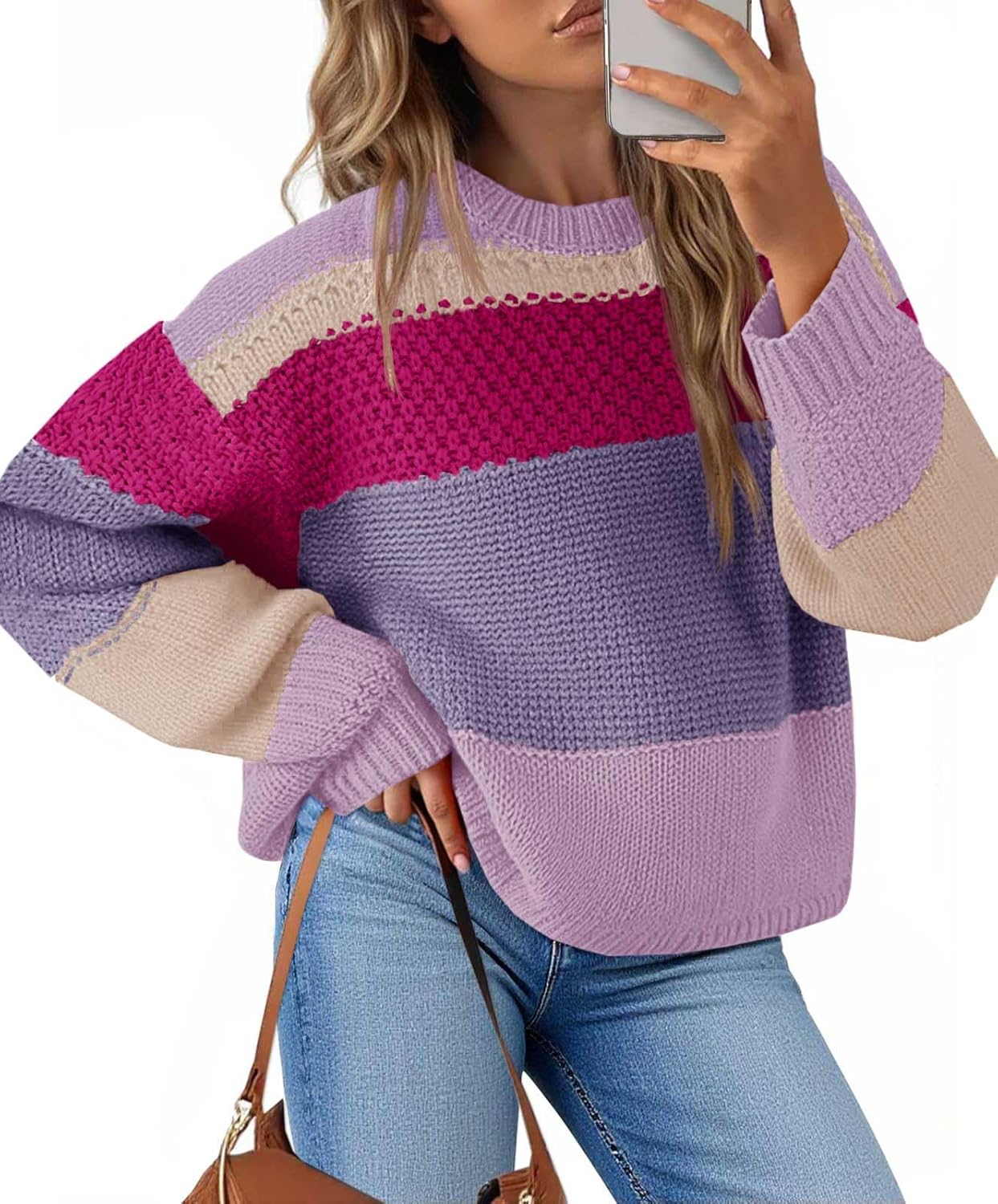 Trendy Color Block Cropped Sweater for Women - 2025 Style