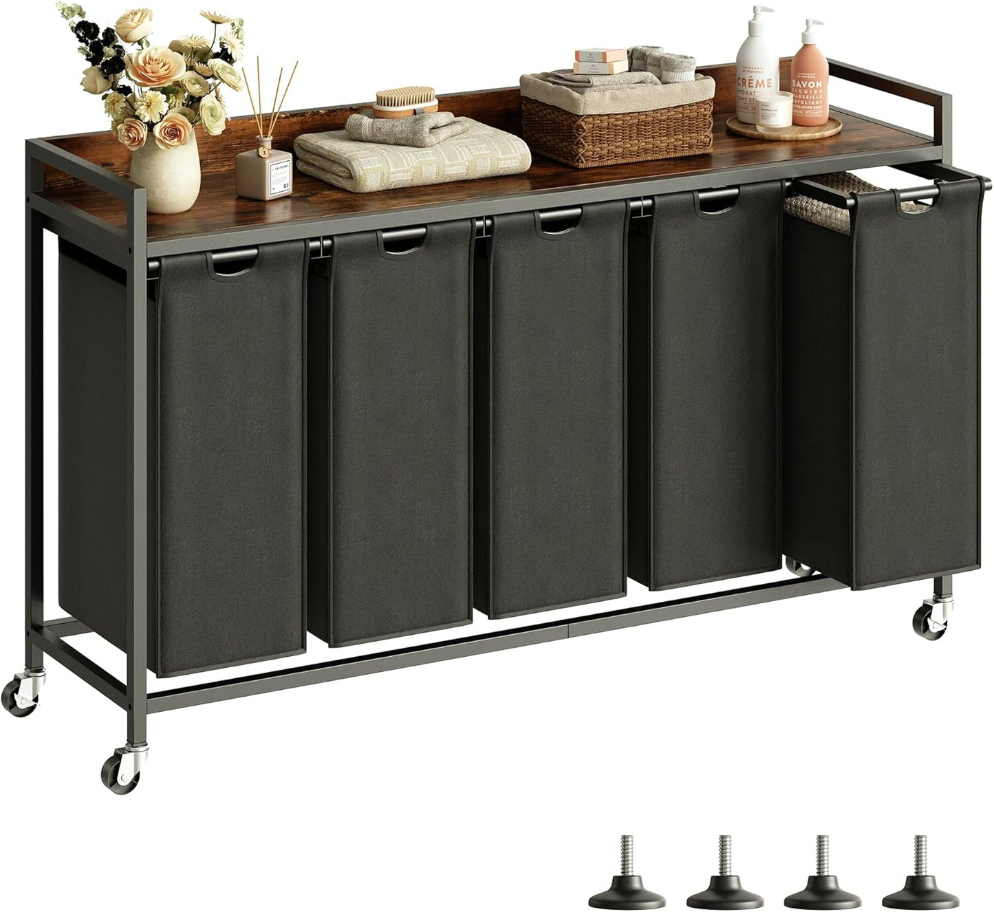 Laundry Hamper with Shelf and Removable Bags for Easy Sorting