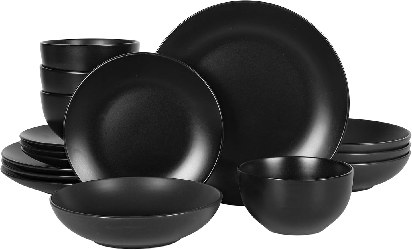 Gibson Home Queenslane 16 Piece Dinnerware Set in Matte Black
