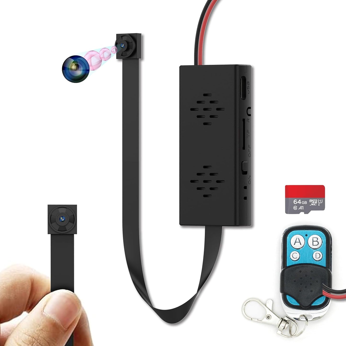 4K HD Mini Security Cam, Remote Control, 64G SD Card, No Wi-Fi