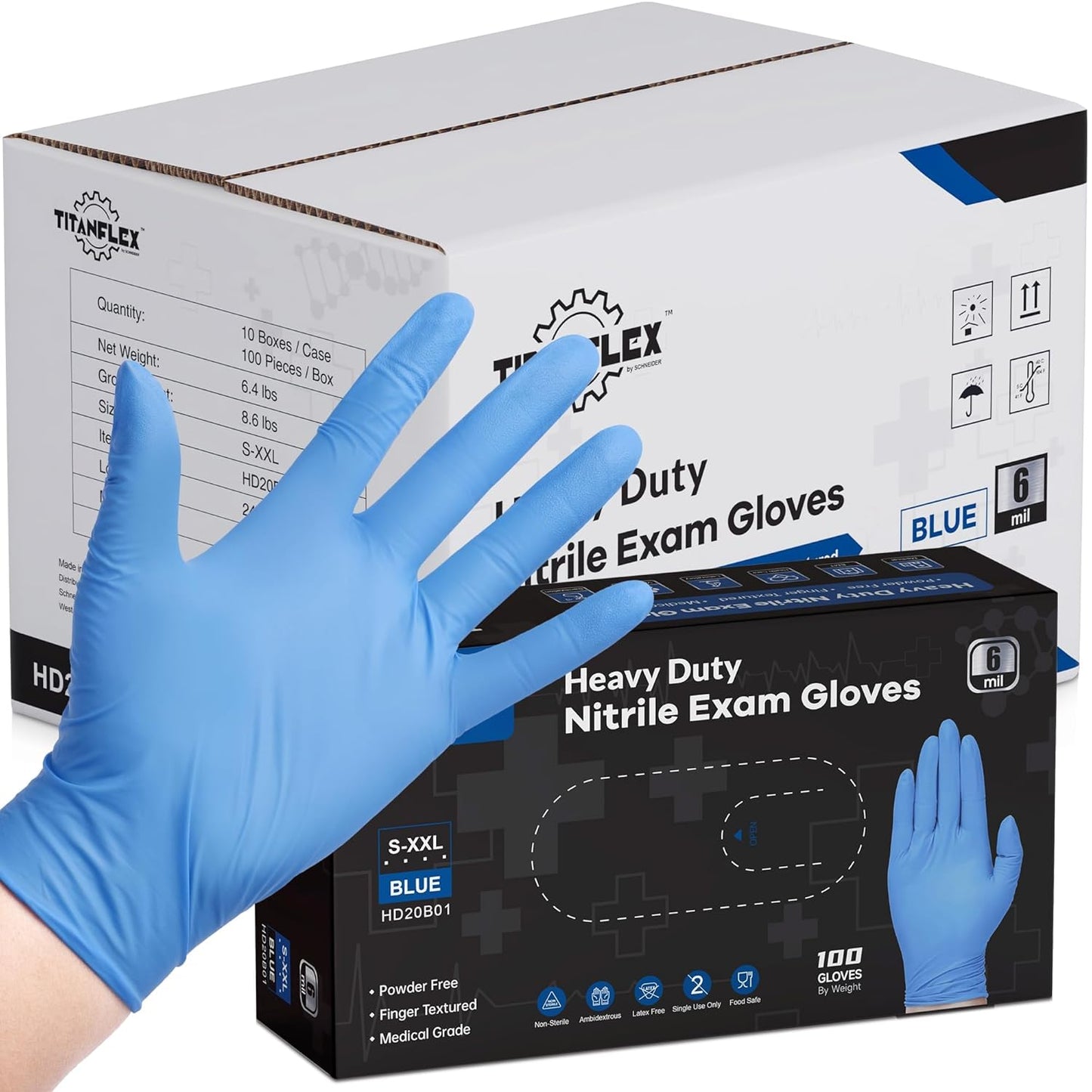 TitanFlex Nitrile Exam Gloves - Heavy Duty, Latex Free, XXL