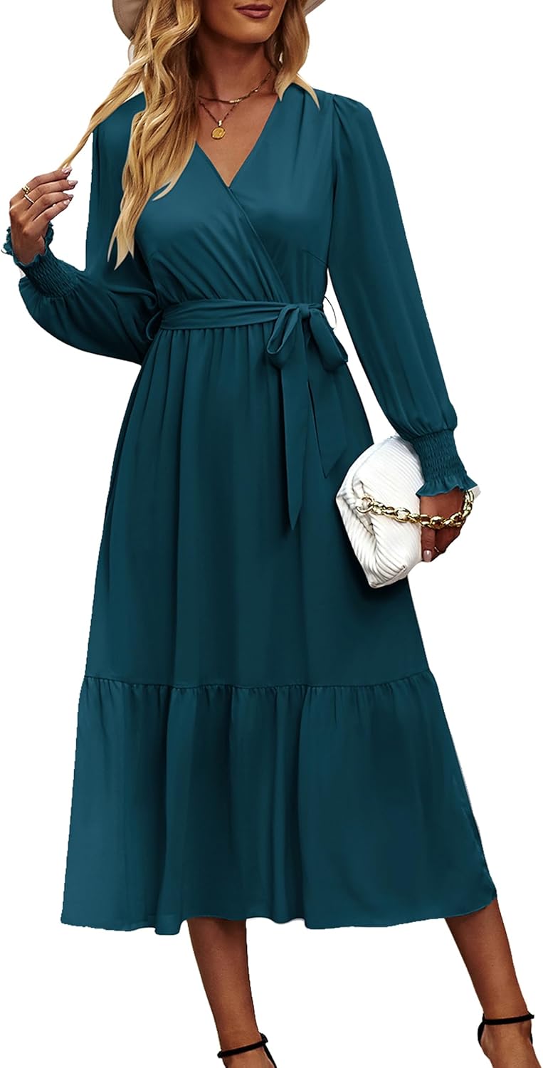 Floral Boho Maxi Dress for Women - Long Sleeve Wrap V Neck