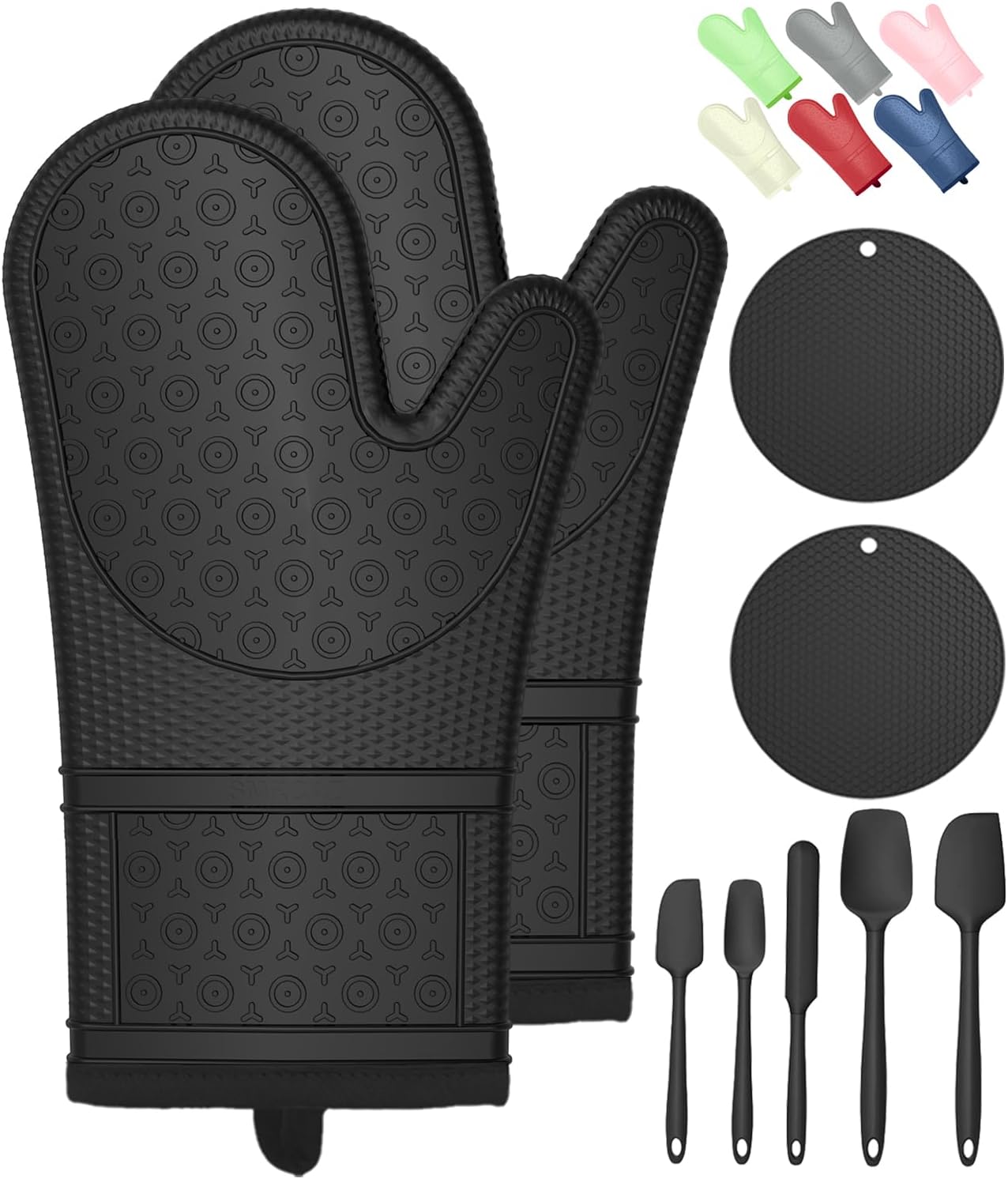 Heat-Resistant Silicone Oven Mitts Set & Spatulas