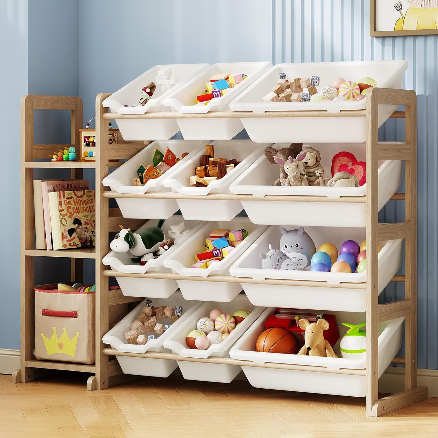 Toy Storage Organizer with Bookshelf for Kids Room and Playroom