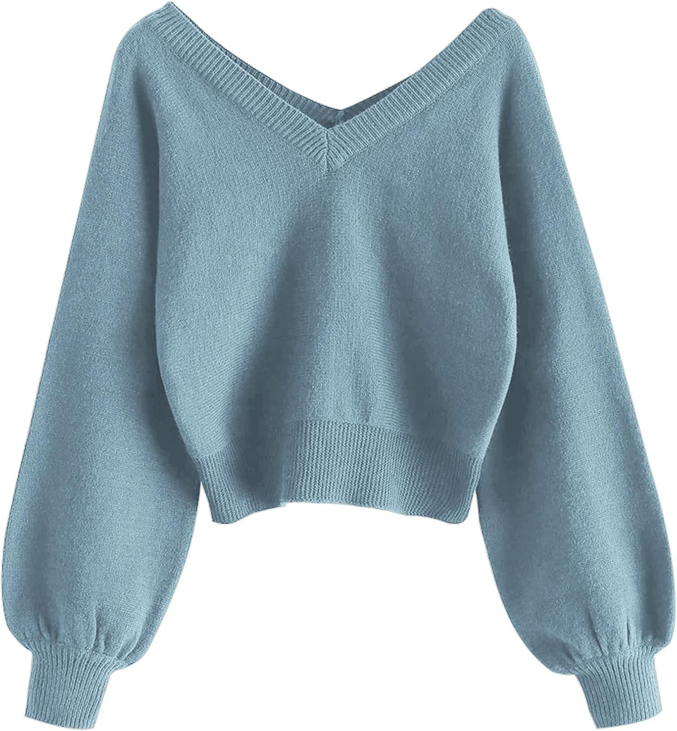 ZAFUL Women's Cropped Sweater V-Neck Long Sleeve Jumper