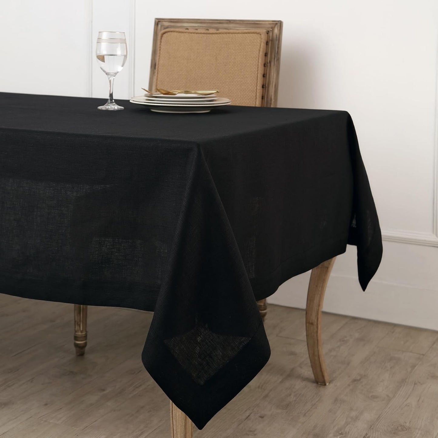 Elegant 100% Pure Linen Black Tablecloth for Every Occasion