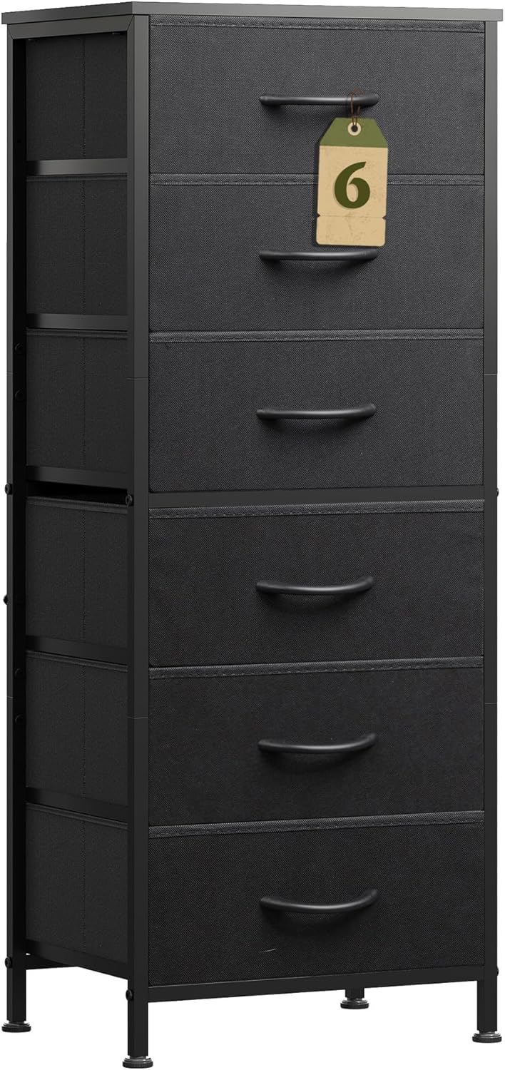 WLIVE Black Tall Dresser with 6 Drawers for Compact Spaces