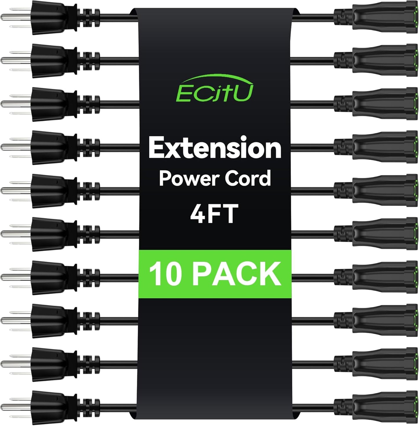 Power Extension Cord 4FT for Indoor and Outdoor Use, 10 Pack