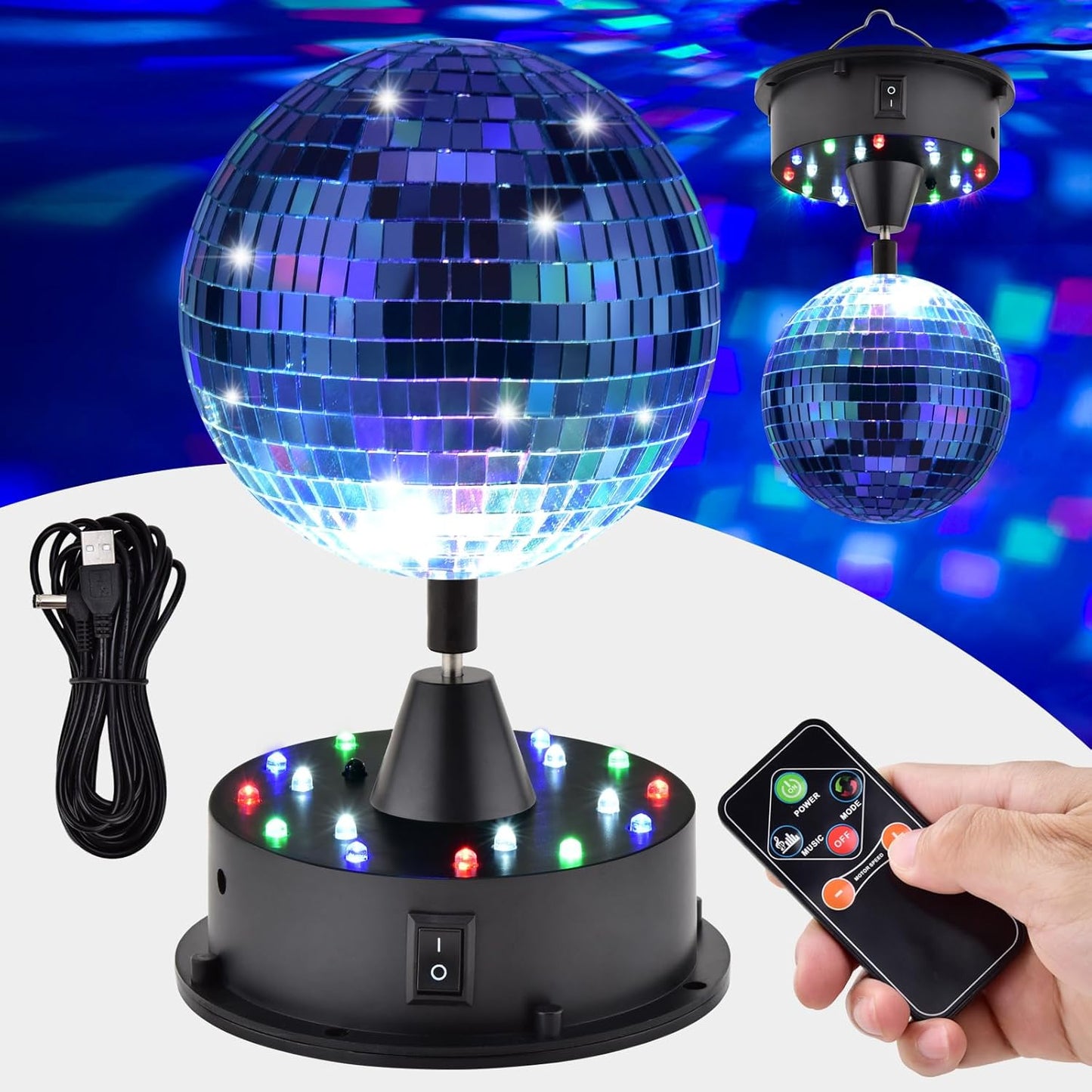 Rotating Disco Ball with Motor and Light for Parties and Events