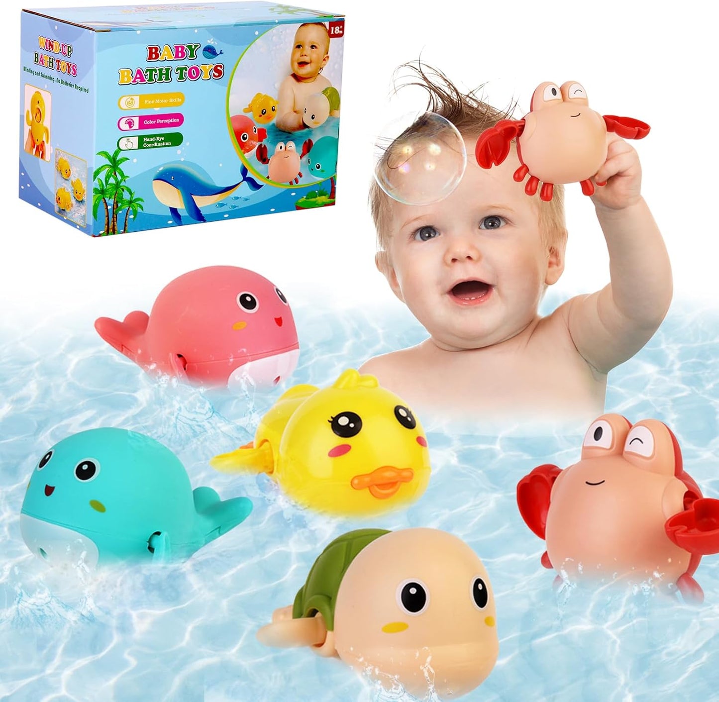 5-Piece Wind-Up Bath Toys Set for Fun Bathtime!