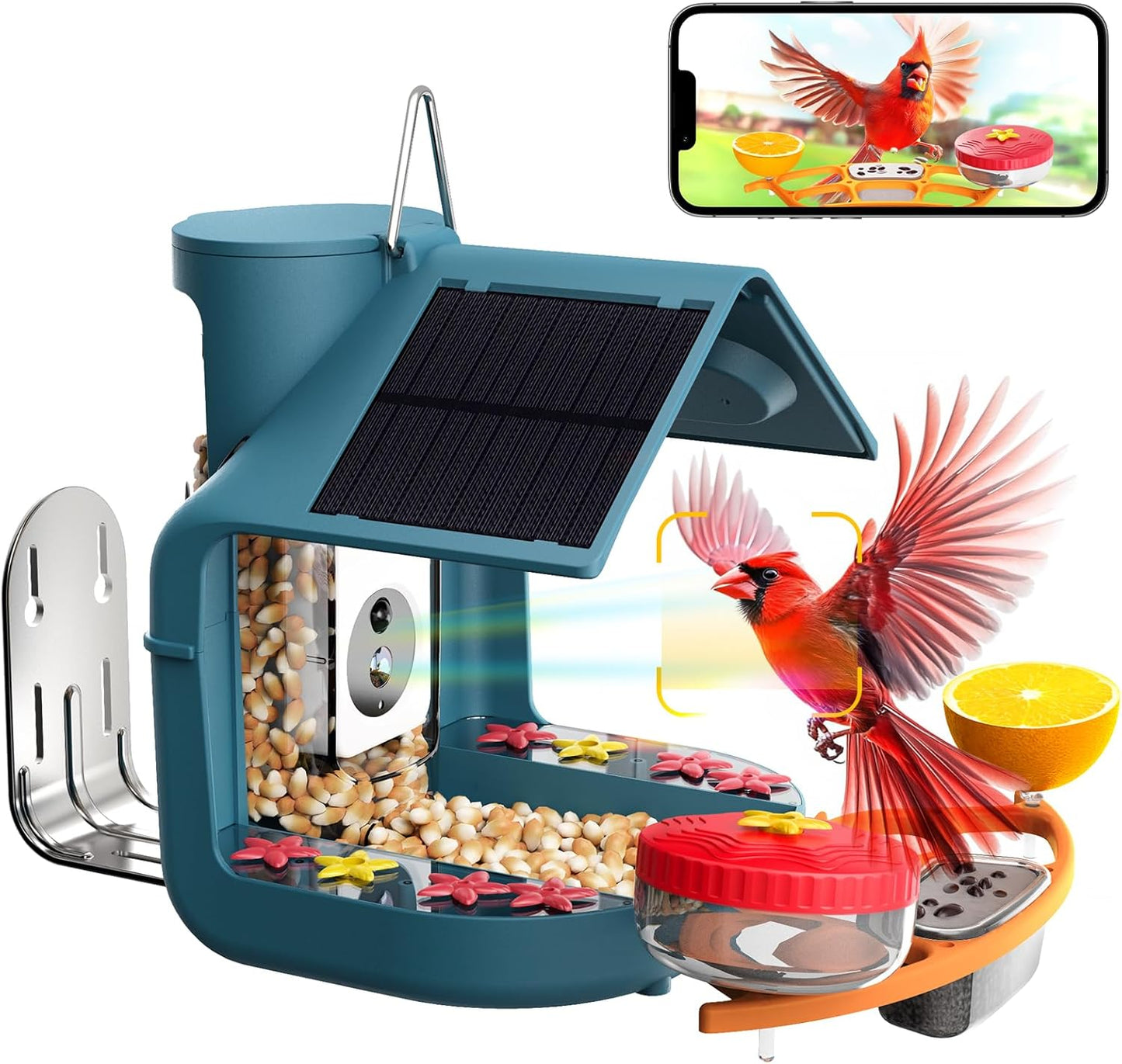 2K Smart Bird Feeder with Solar Camera, AI Notifications